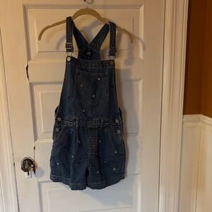 GAP Dark Blue Denim Short Overalls with Multicolor Star Embroidery